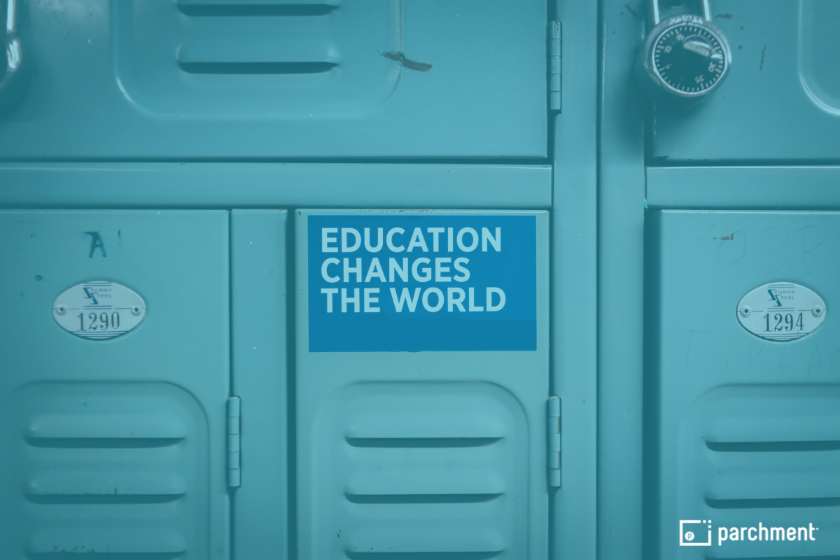 Locker with a sticker stating, "education changes the world."
