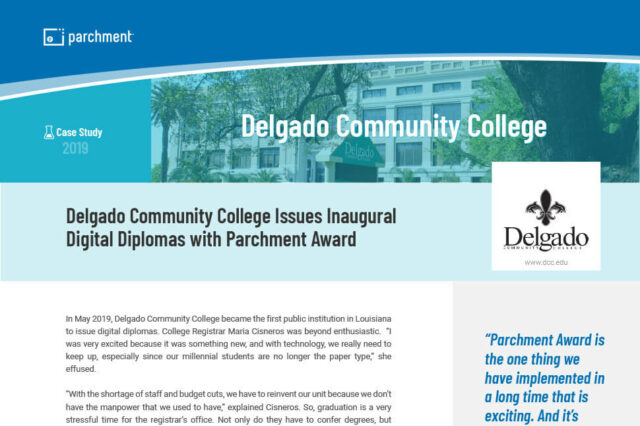 Case Study - Higher Education - Delgado Community College - Send Diplomas with Parchment Diploma Services