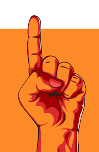 hand signalling number 1 illustration on orange