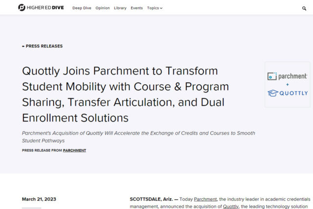 higher ed dive quottly joining parchment