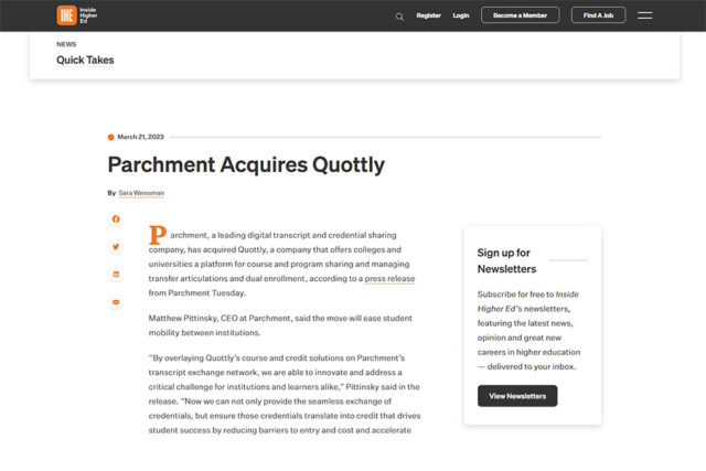 insider higher ed parchment acquires quottly